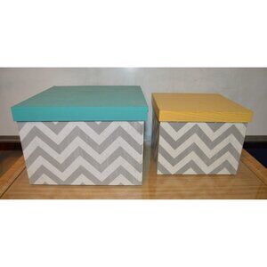 Lot of 2 Geometric Design Storage Container Box Removable Lids Nesting 2 Sizes